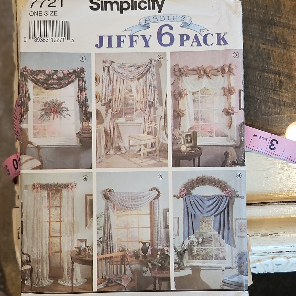 Simplicity Jiffy 6 Pack 7721 Pattern Curtains Drapery Window Topper Treatments